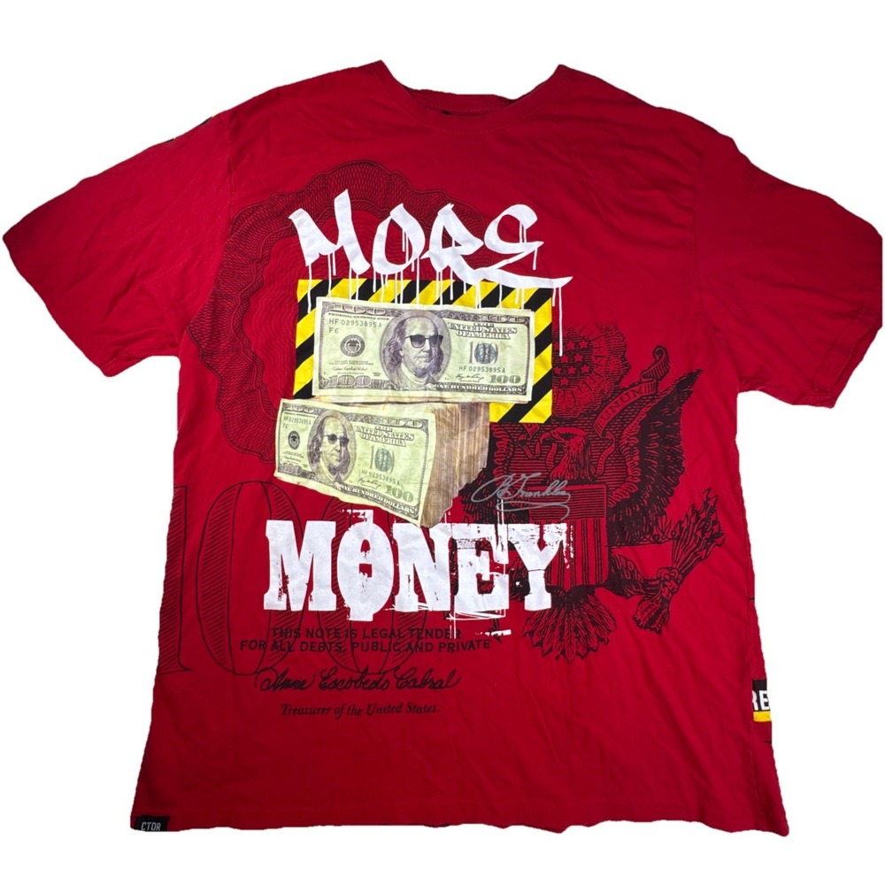 Contender Mens T-Shirt‎ 5XL Red Cotton Graphic More Money Streetwear Hip Hop Tee